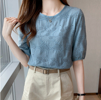 Embroidered Hollow Women's Chiffon Shirt