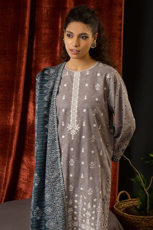 Unstitched 3 Piece – Printed Embroidered Khaddar