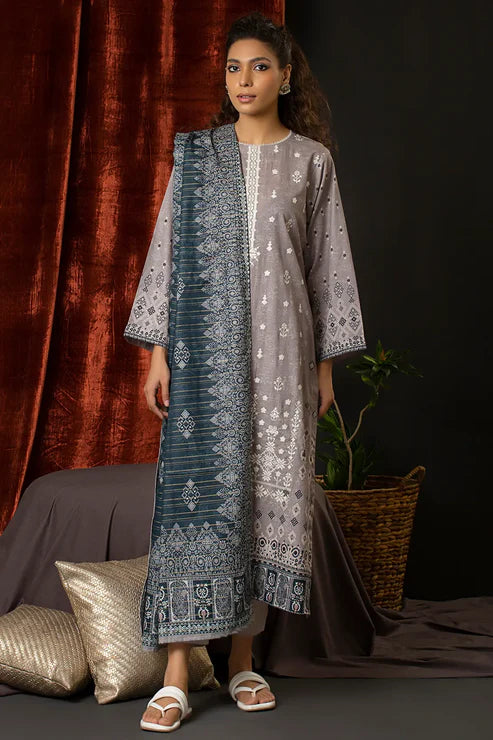 Unstitched 3 Piece – Printed Embroidered Khaddar