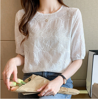 Embroidered Hollow Women's Chiffon Shirt